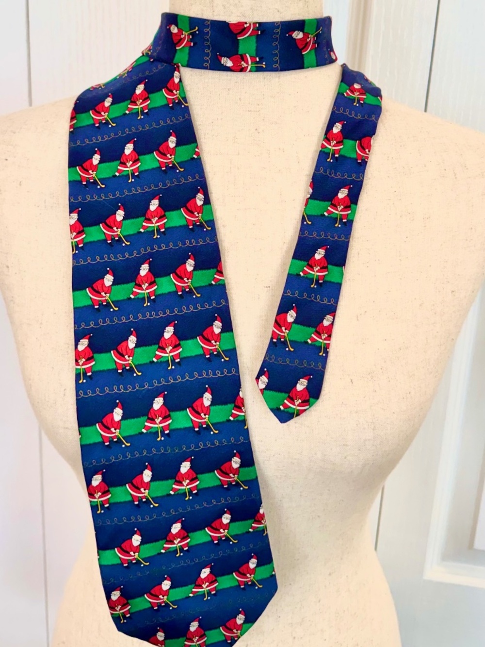 Men's Tie, Golfing Santa, 100% Silk by Hallmark Traditions MMG
